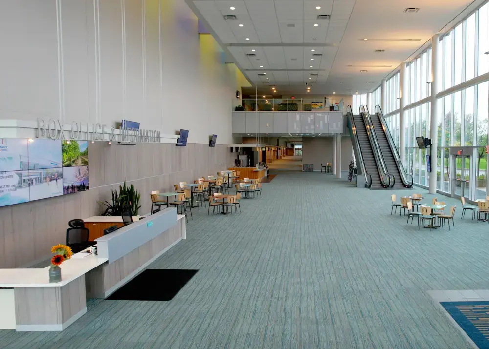 Pre-function space outside of Guest Services at Niagara Falls Convention Centre.